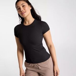 CALIA Women's Everyday Rib Short Sleeve Tee (built in bra) (2shirts)(Sz S)